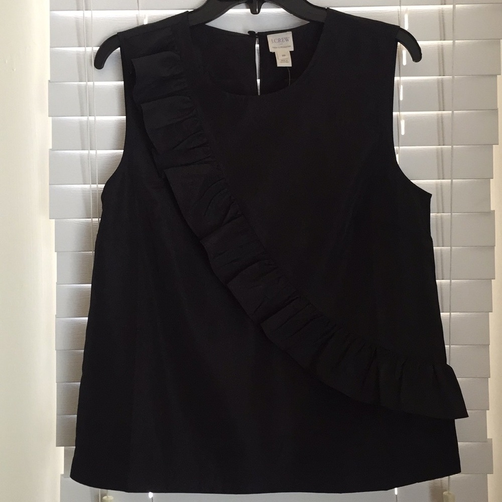 NWT J Crew Black Diagonal Ruffle Tank Top